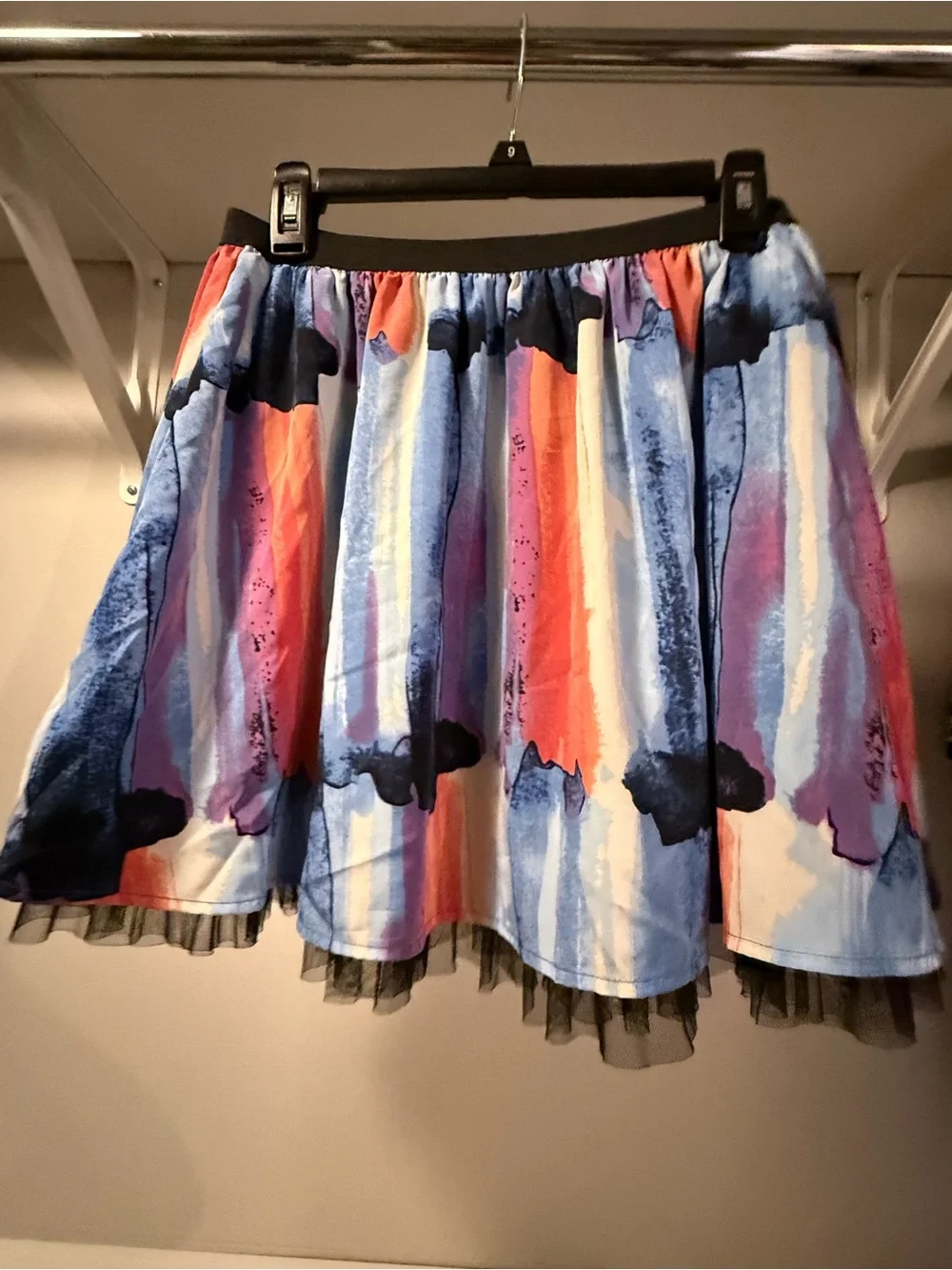 Candie's Multicolor Watercolor Stripe Skater Skirt with Tulle Trim